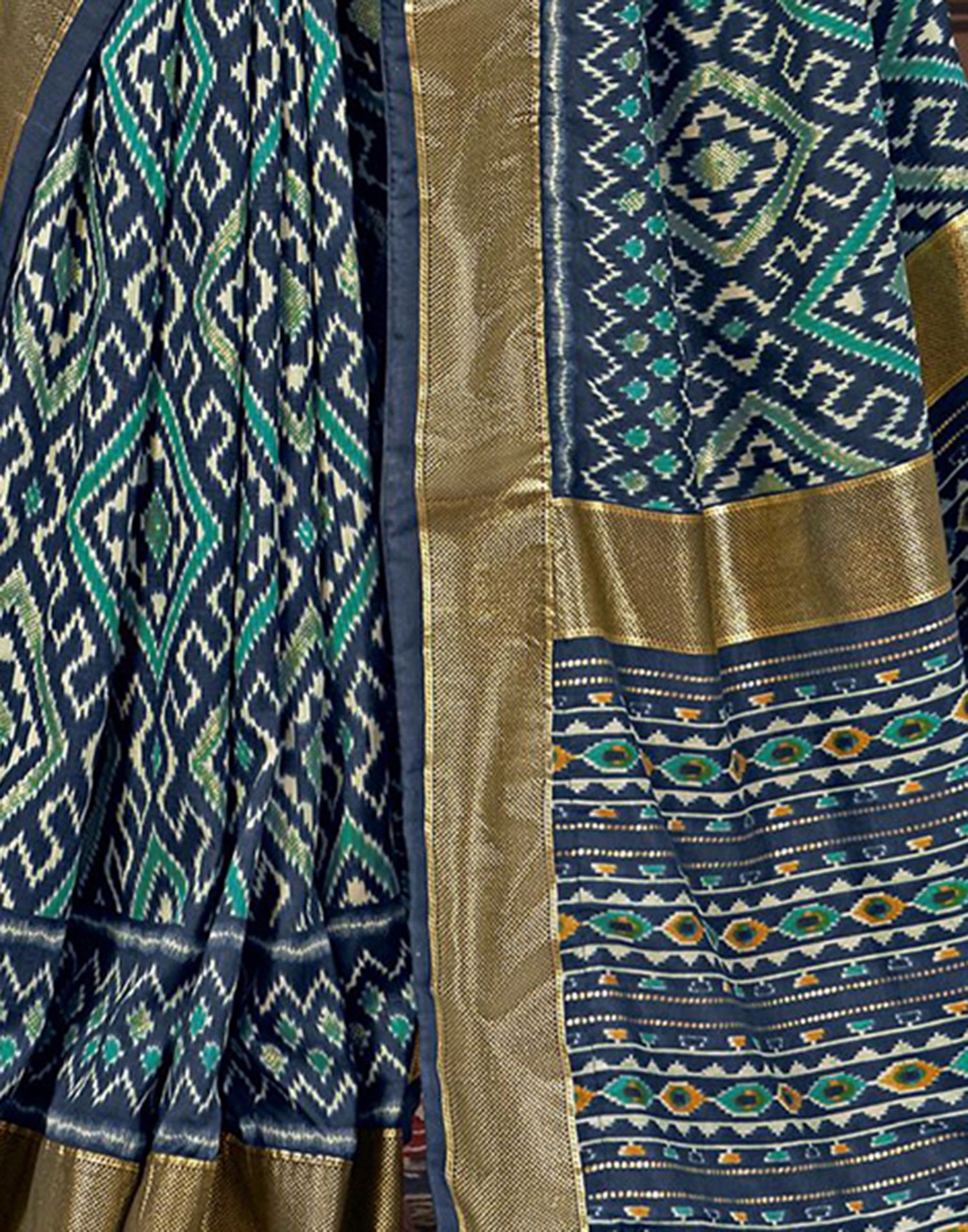 Navy Blue Printed Silk Saree