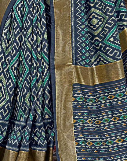 Navy Blue Printed Silk Saree