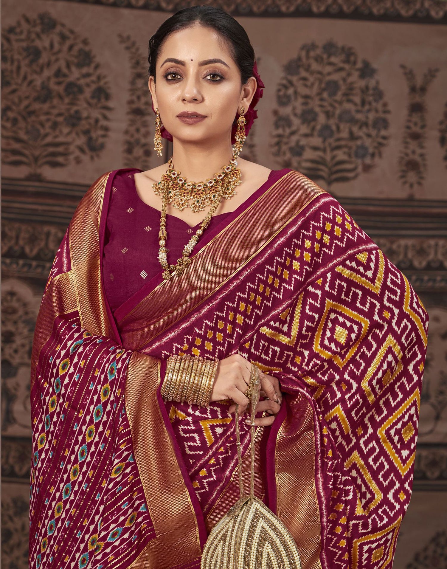 Maroon Printed Silk Saree