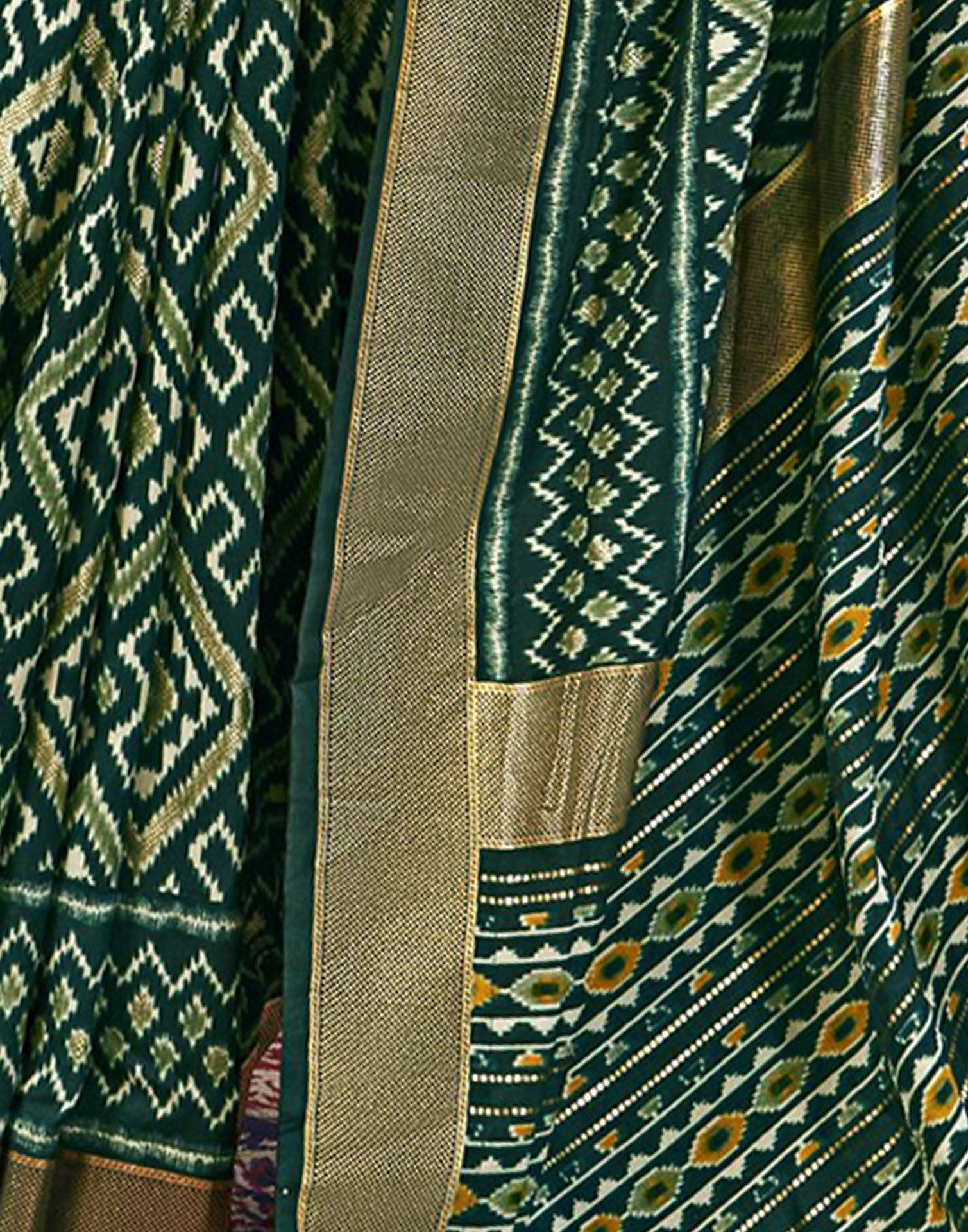 Bottle Green Printed Silk Saree