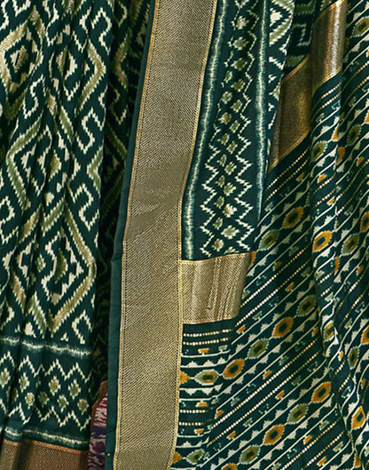 Bottle Green Printed Silk Saree