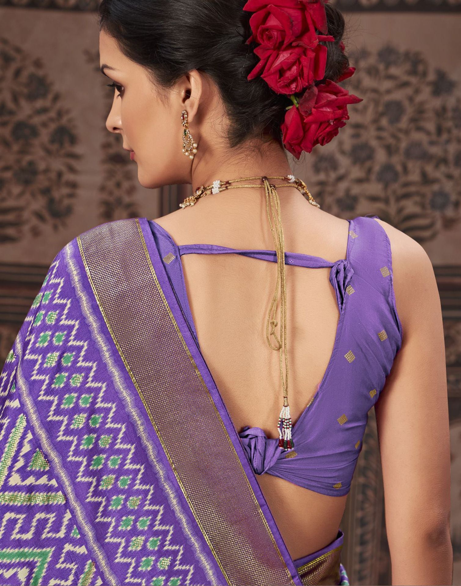 Lavender &amp; Multicoloured Printed Silk Saree