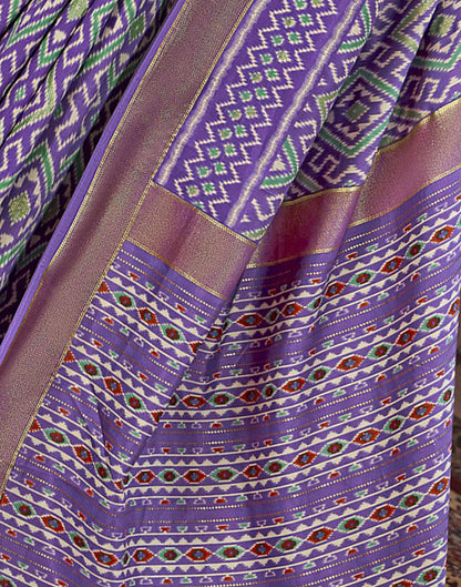 Lavender &amp; Multicoloured Printed Silk Saree