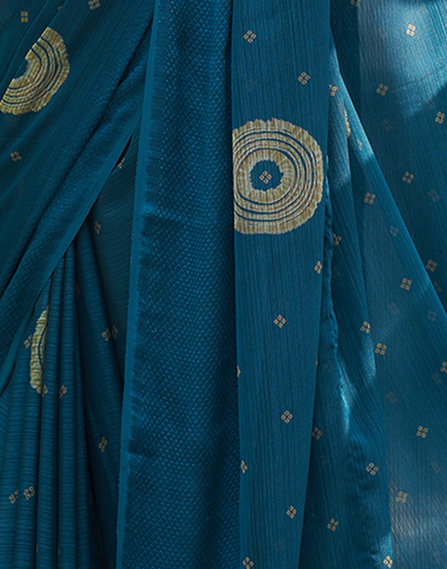 Teal Blue Printed Chiffon Saree