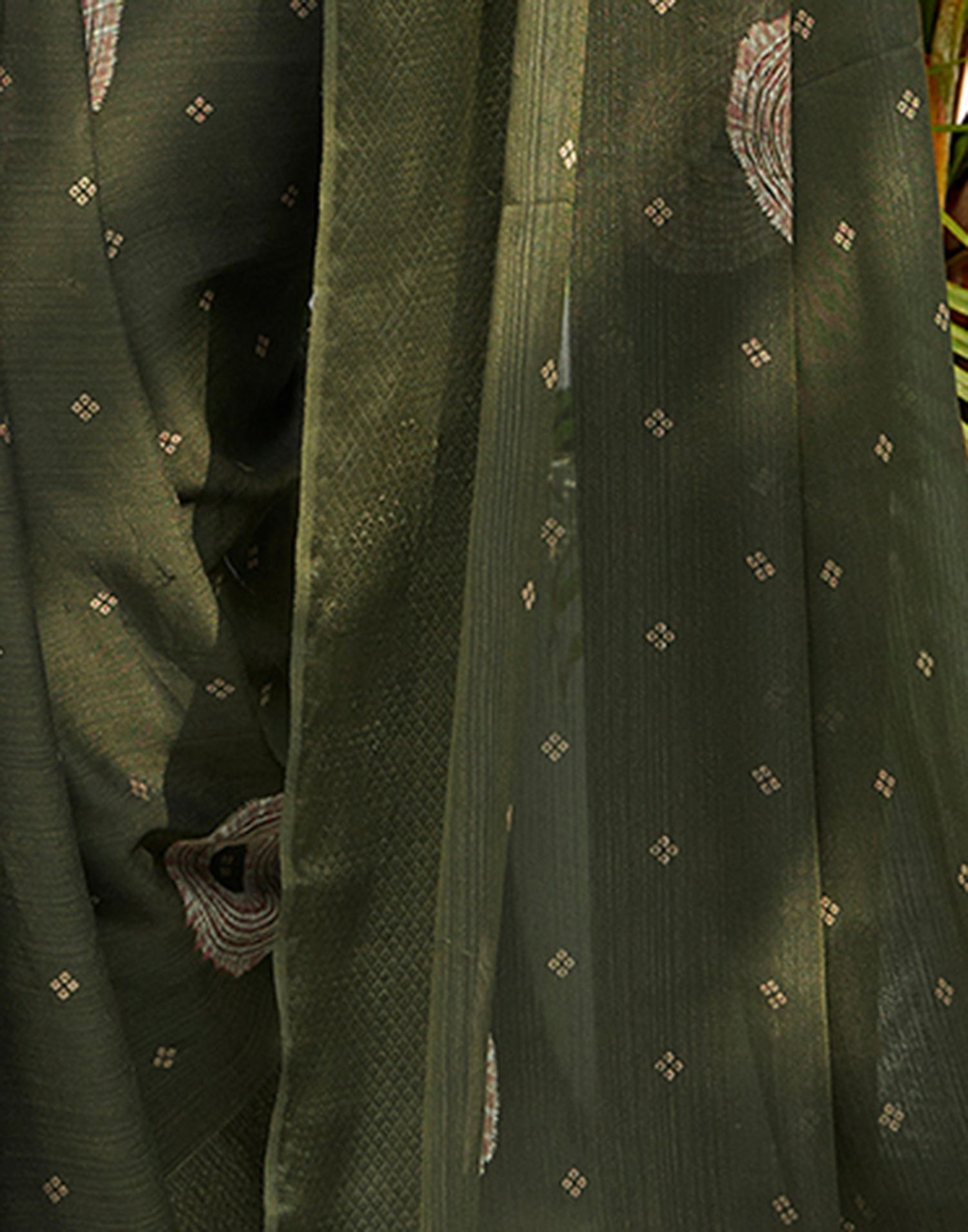 Dark Olive Green Printed Chiffon Saree