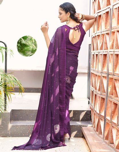 Purple  Printed Chiffon Saree