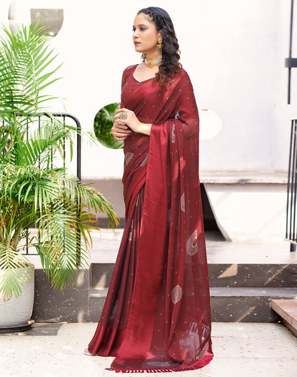 Maroon Printed Chiffon Saree