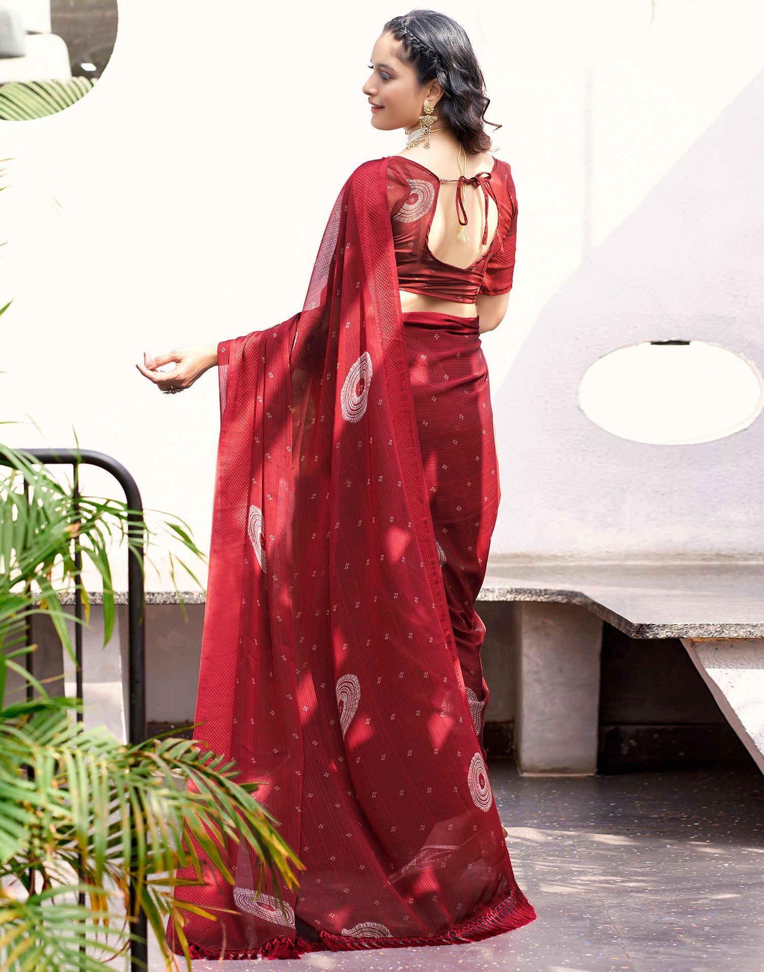 Maroon Printed Chiffon Saree