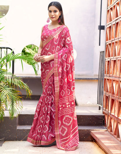 Rose Pink Printed Silk Saree