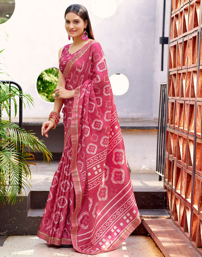 Rose Pink Printed Silk Saree