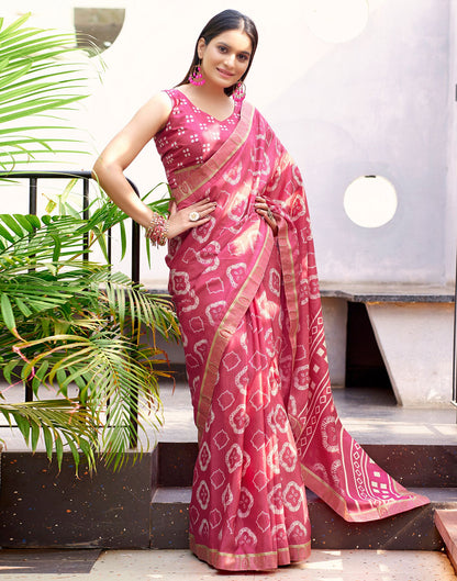 Rose Pink Printed Silk Saree