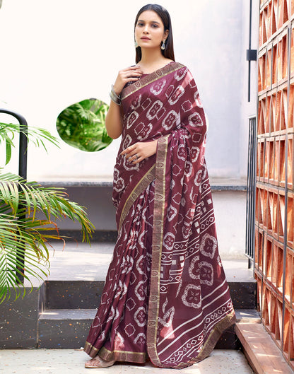 Dusty Rose Pink Printed Silk Saree