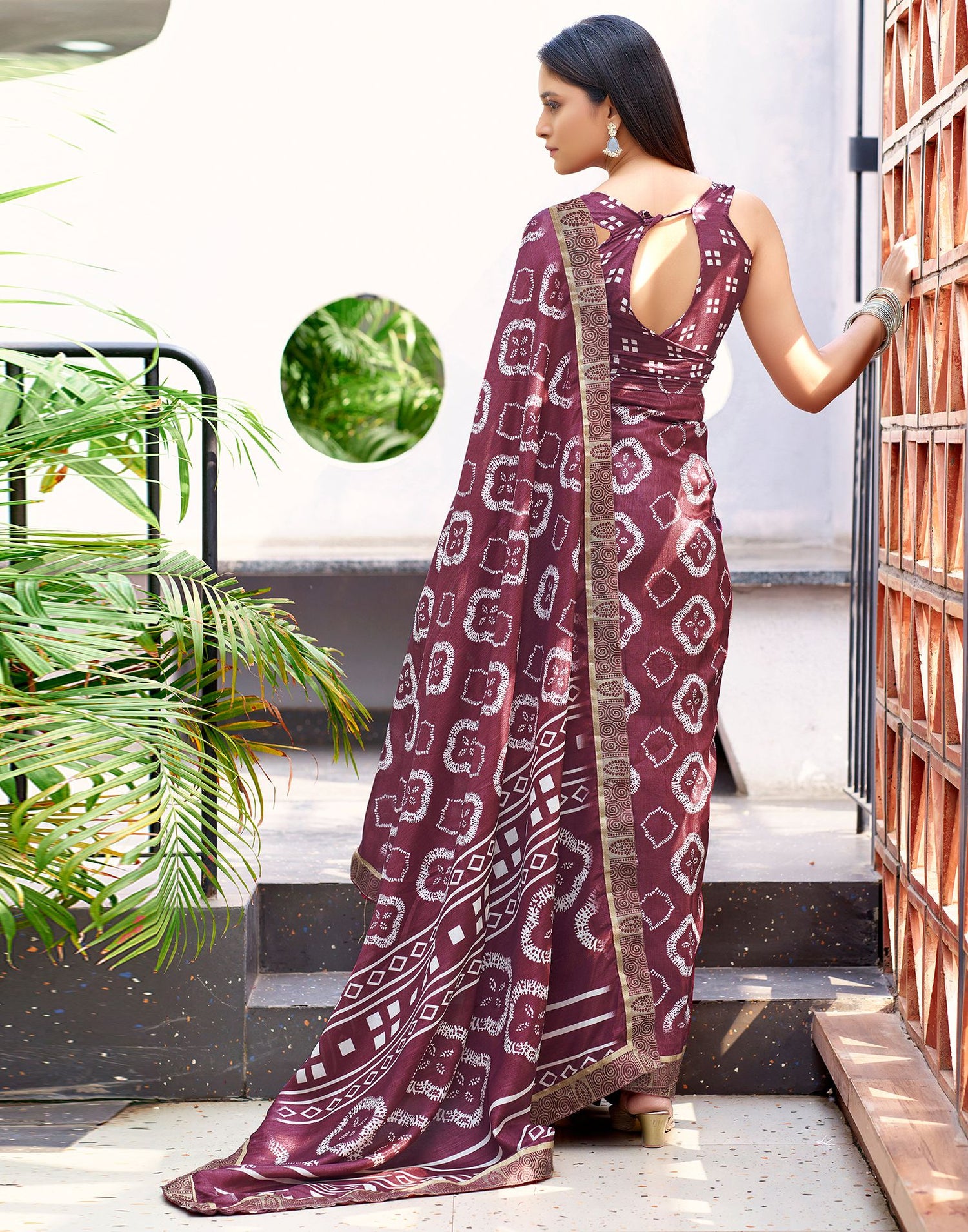 Dusty Rose Pink Printed Silk Saree