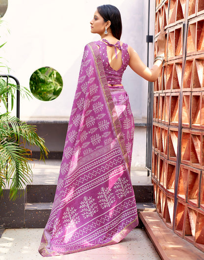 Pink Printed Silk Saree