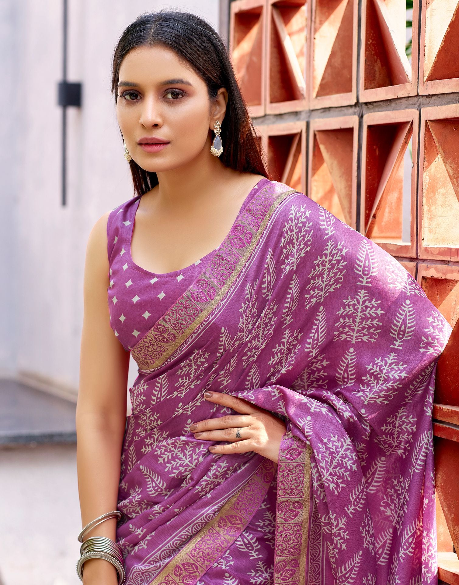 Pink Printed Silk Saree