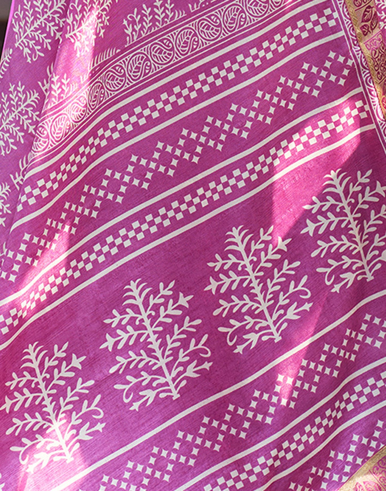 Pink Printed Silk Saree