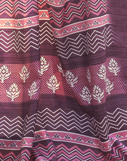 Beige &amp; Multicolour Printed Silk Saree