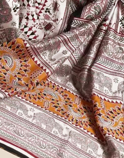 White Silk Printed Saree