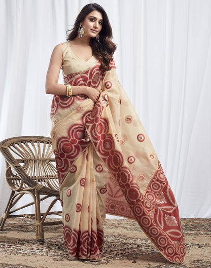 Light Beige Jacquard Linen Saree