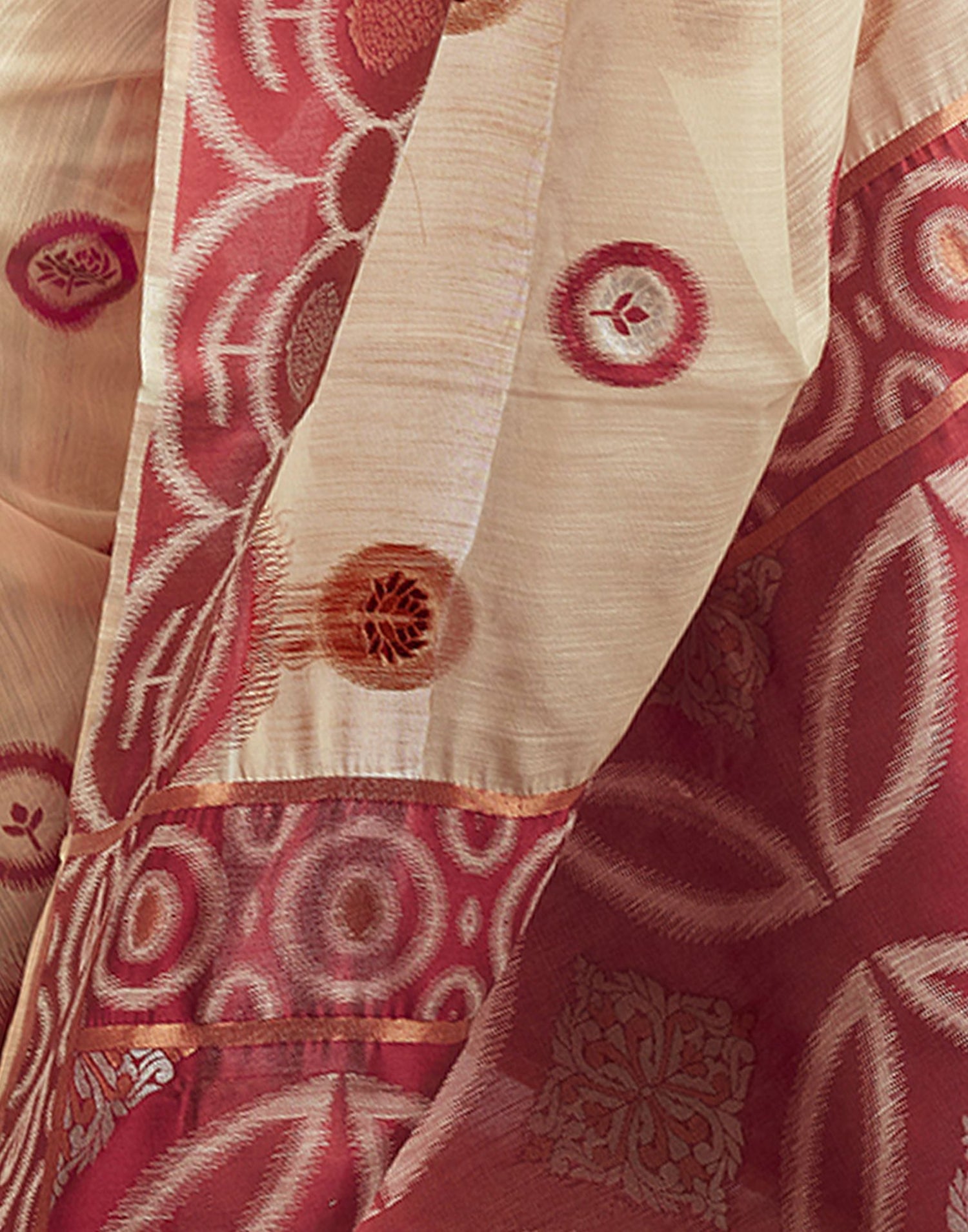 Light Beige Jacquard Linen Saree