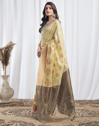 Light Yellow Jacquard Linen Saree