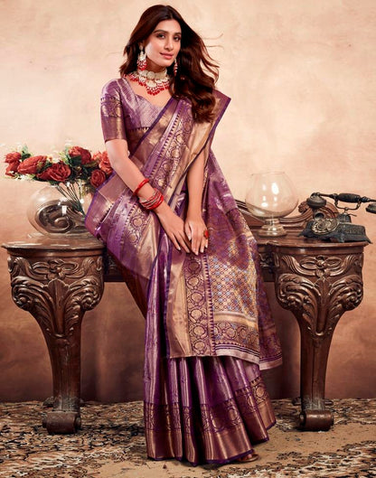 Violet Silk Kanjivaram Saree