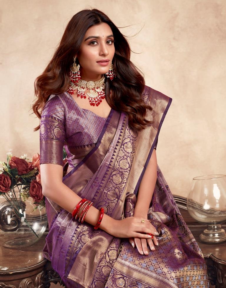 Violet Silk Kanjivaram Saree