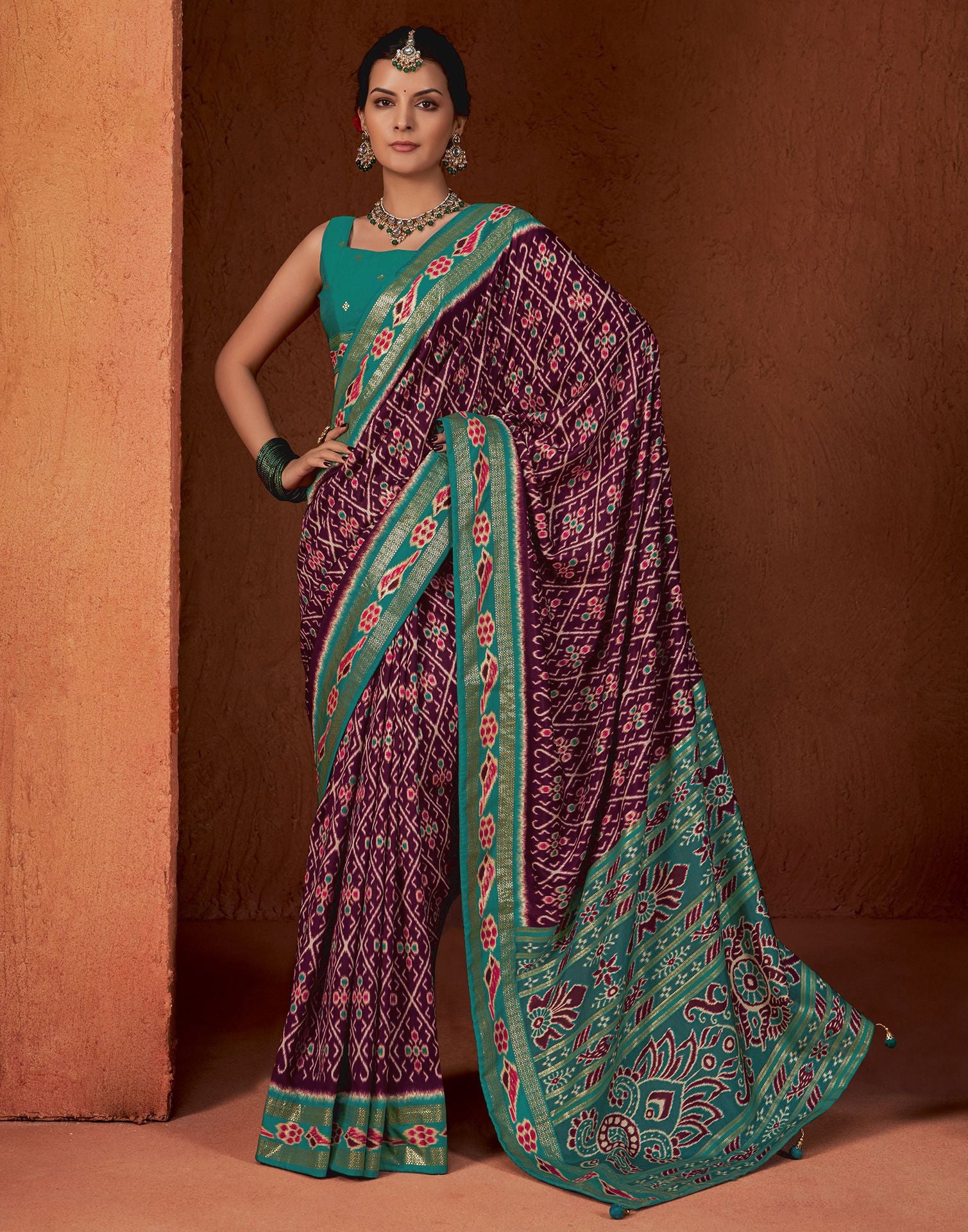 Dark Green Printed Silk Saree