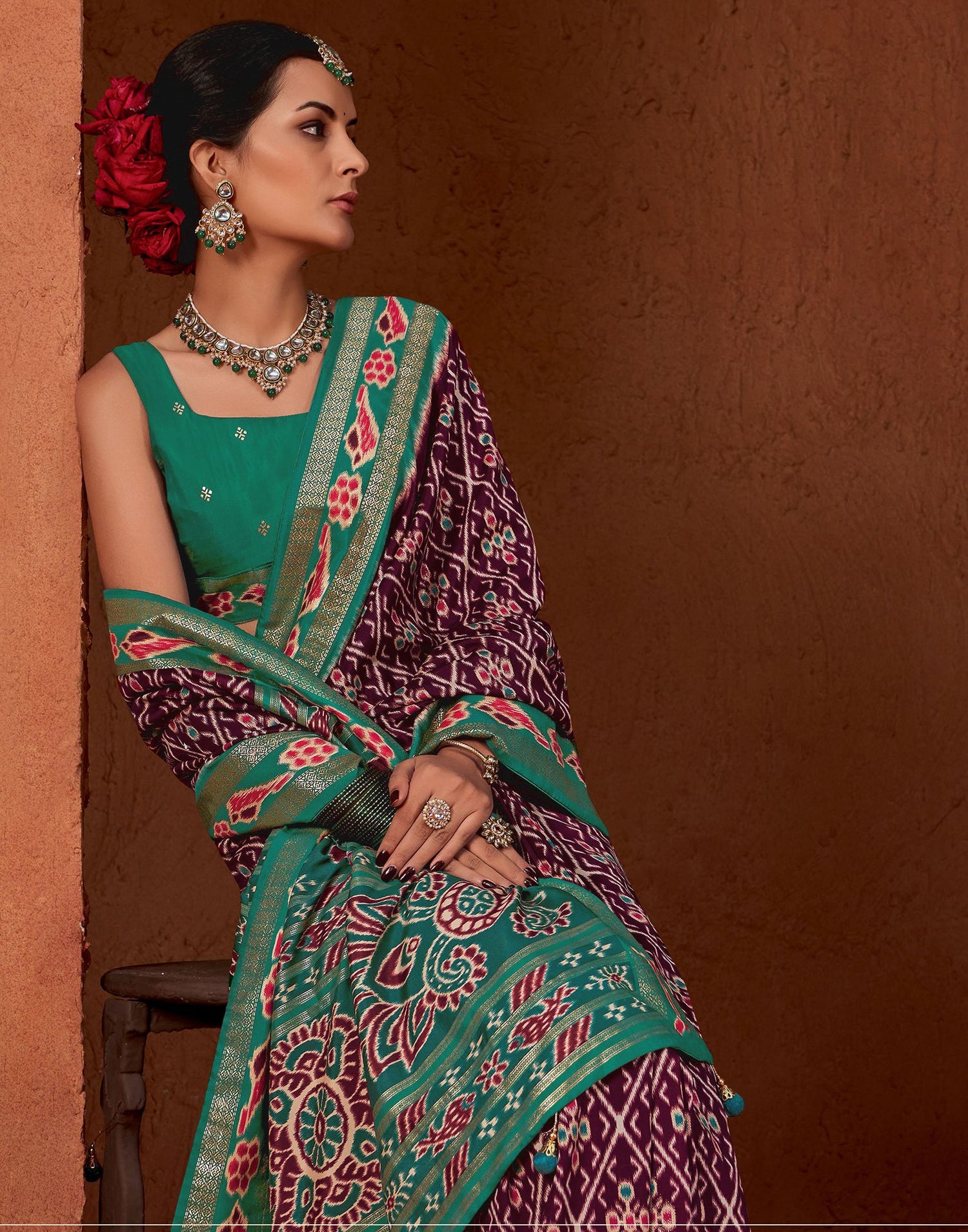 Dark Green Printed Silk Saree