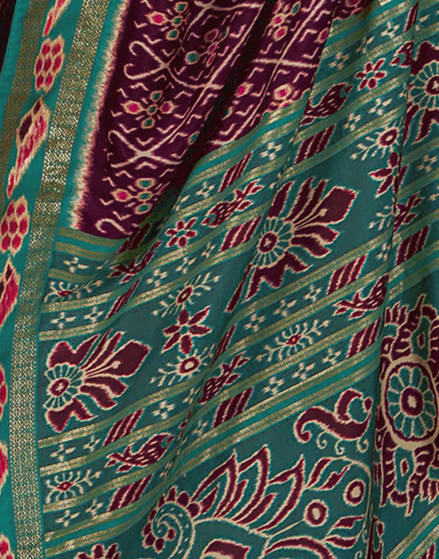 Dark Green Printed Silk Saree