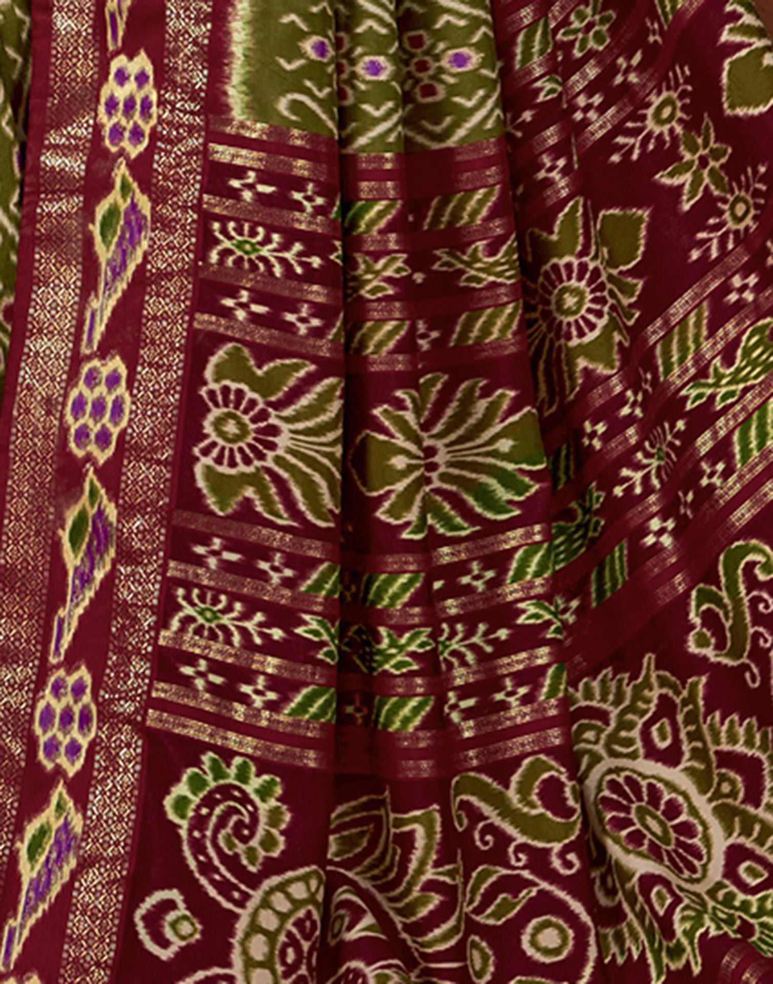 Olive Green Printed Silk Saree