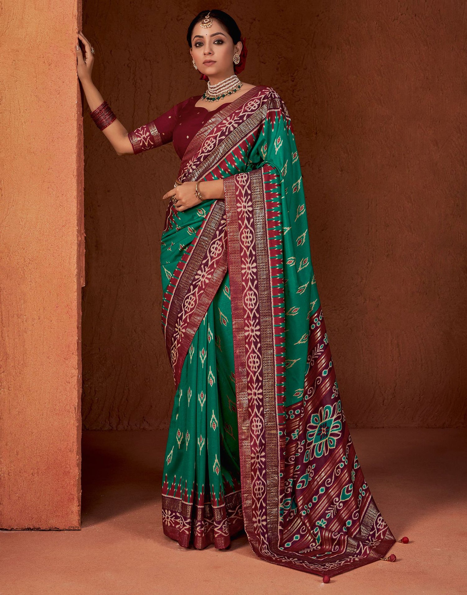 Green Printed Silk Saree