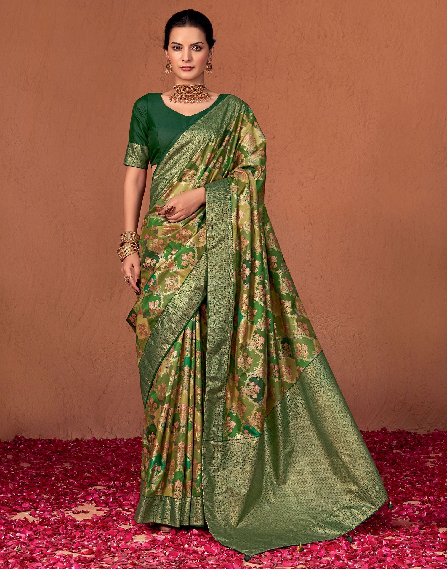 Green Printed Silk Saree