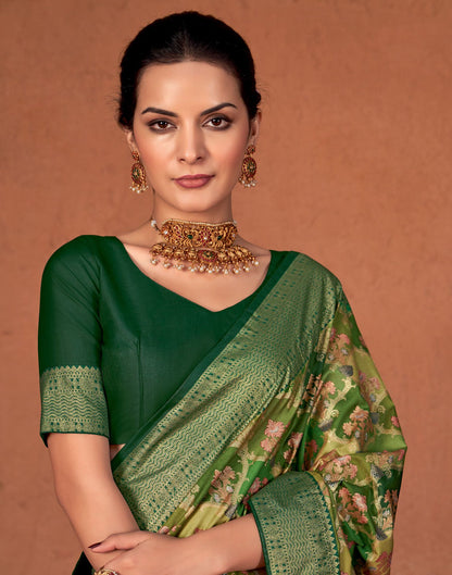 Green Printed Silk Saree