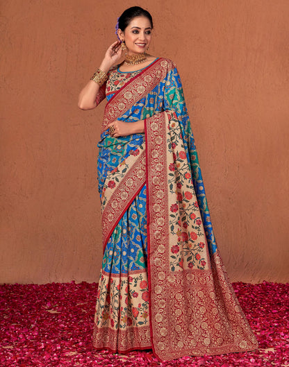 Blue&amp; Multicoloured Printed Silk Saree