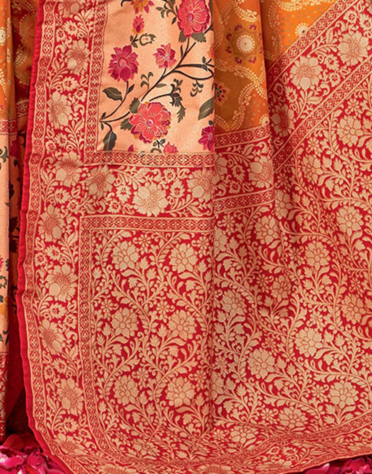 Yellow  &amp; Multicoloured Printed Silk Saree