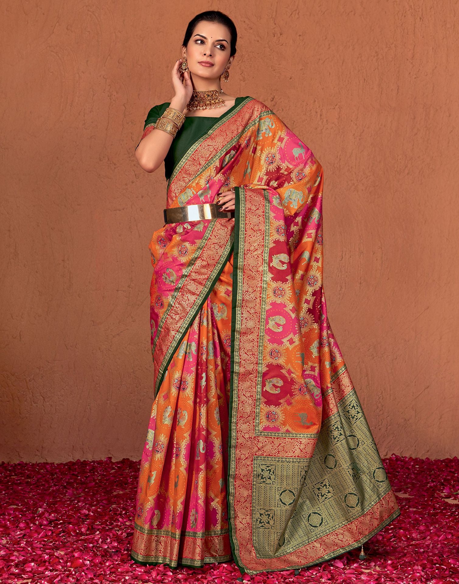 Multicoloured Printed Silk Saree