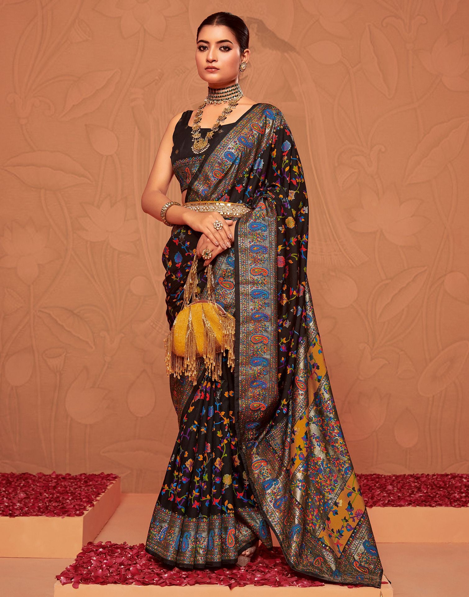 Black Printed Silk Saree