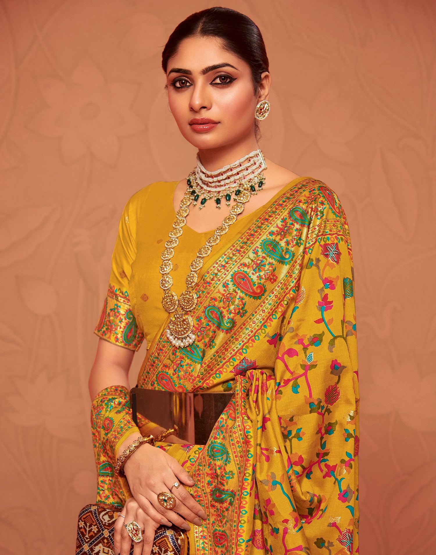 Turmeric Yellow Printed Silk Saree