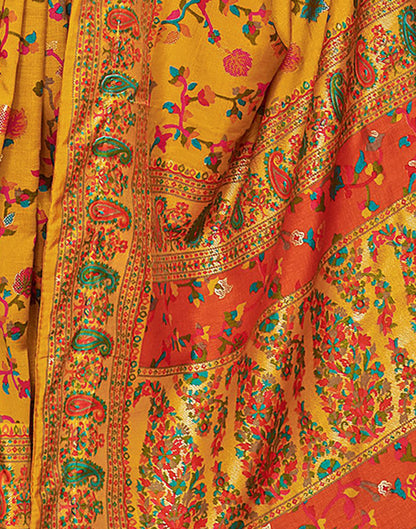 Turmeric Yellow Printed Silk Saree