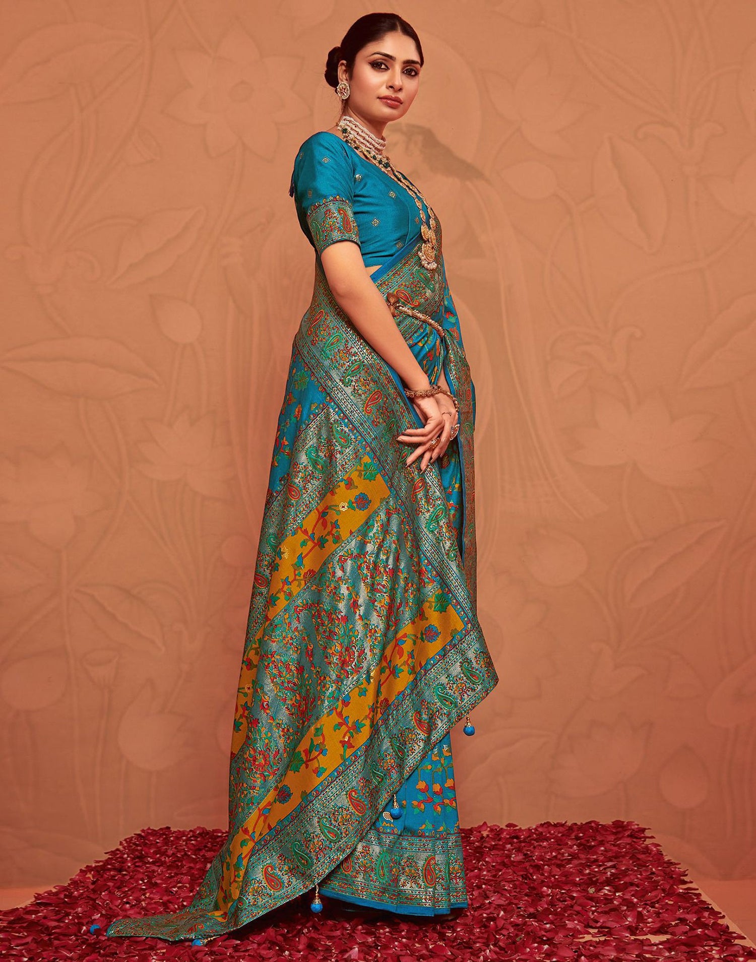 Blue Printed Silk Saree