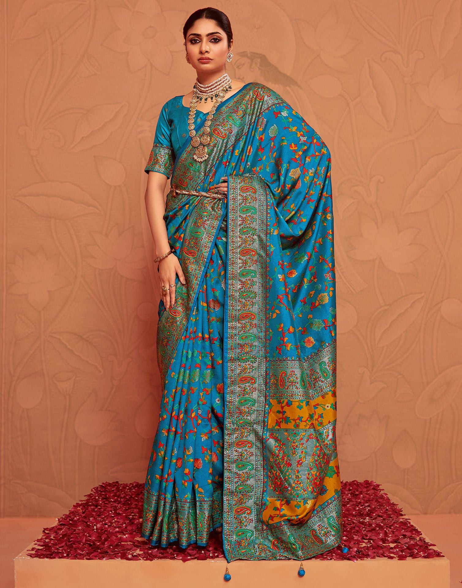 Blue Printed Silk Saree