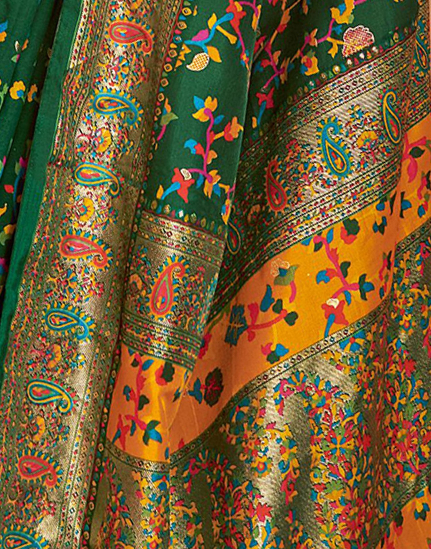 Bottle Green Printed Silk Saree