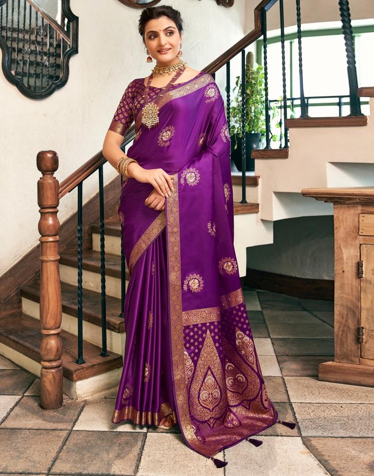 Dark Purple Silk Woven Saree