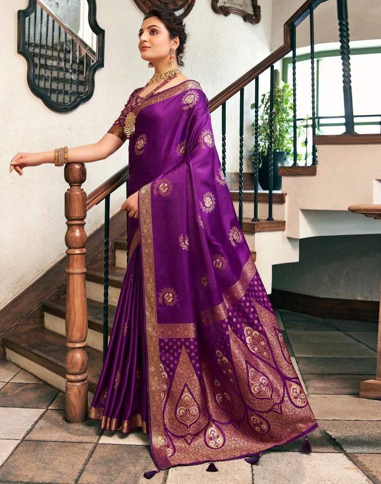 Dark Purple Silk Woven Saree