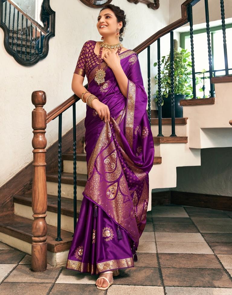 Dark Purple Silk Woven Saree