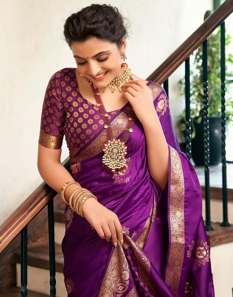 Dark Purple Silk Woven Saree