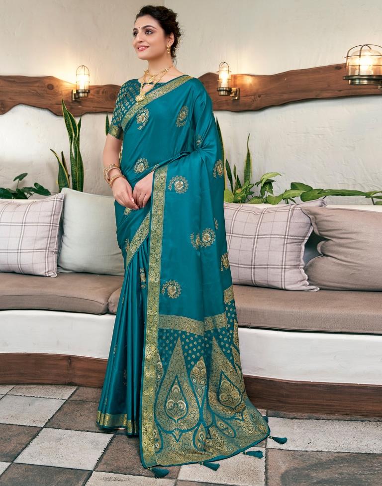 Rama Green (Teal) Silk Woven Saree