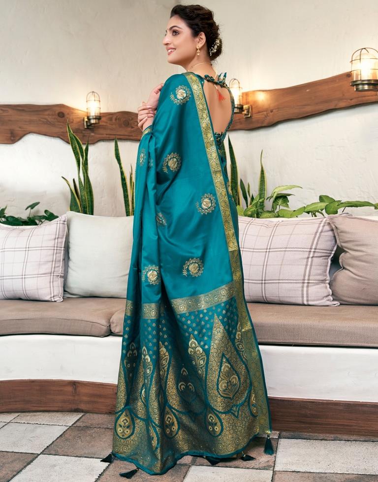 Rama Green (Teal) Silk Woven Saree