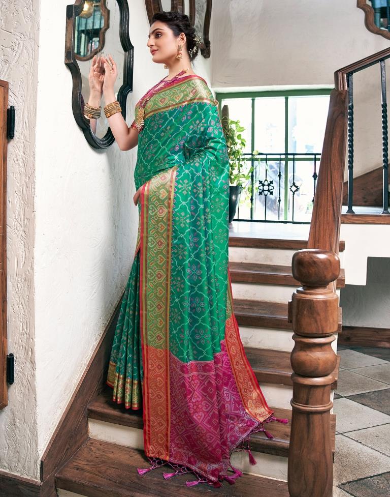 Rama Green Silk Woven Saree